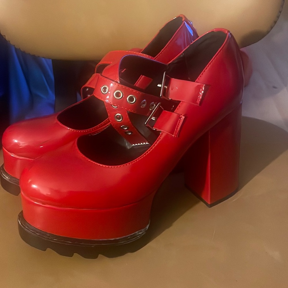 Red platform shoes